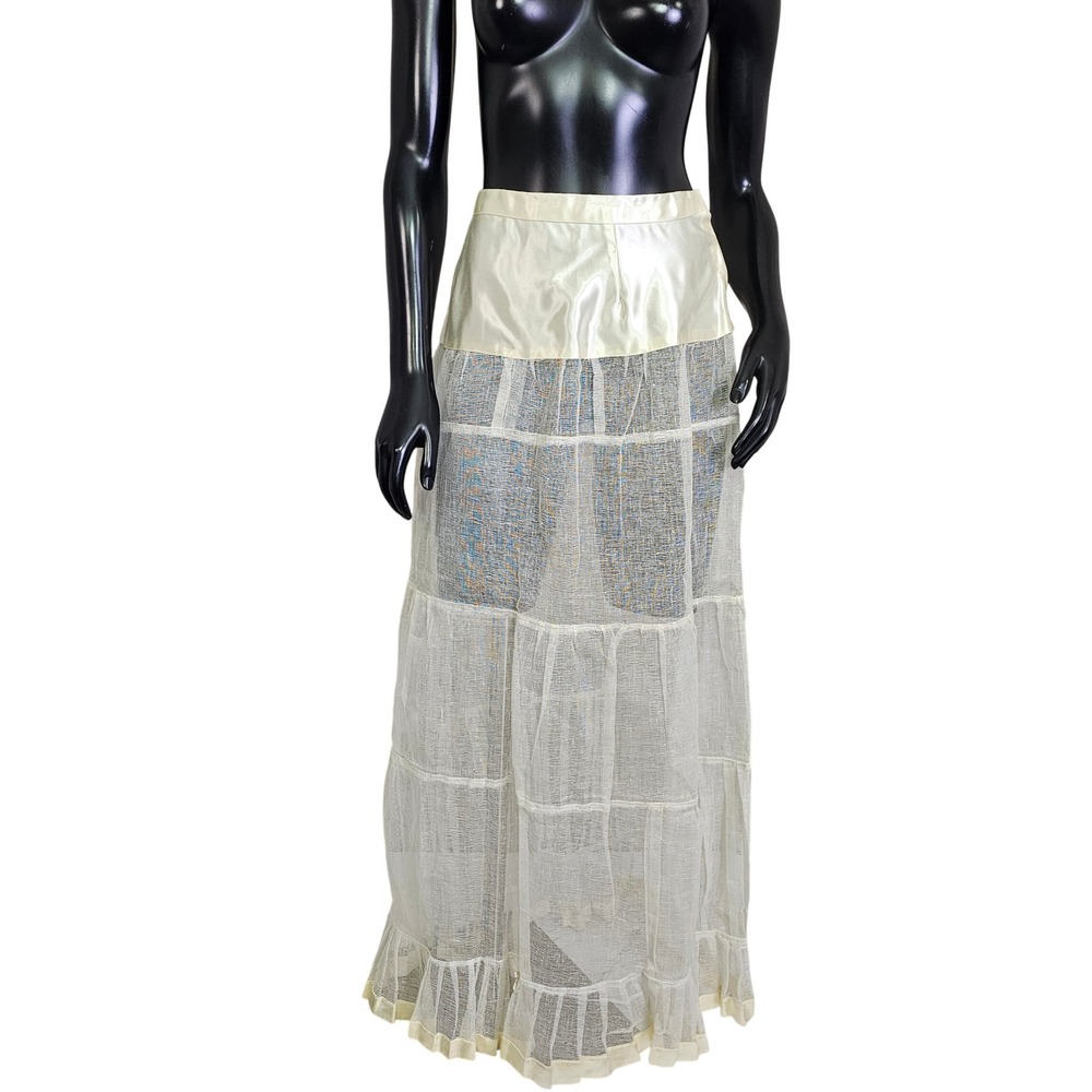 Vintage Skinner Cream Satin Mesh Crinoline Skirt Sheer Victorian Style Ivory